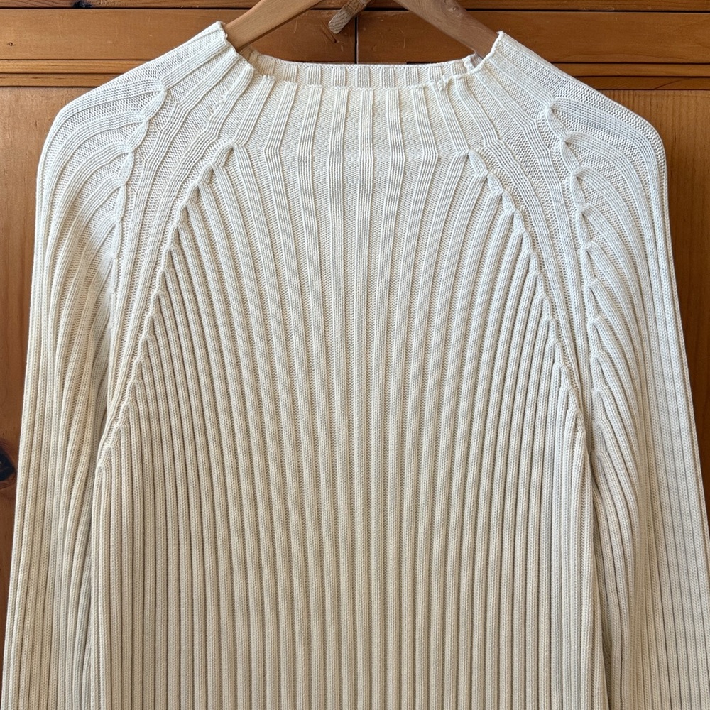 Classic Jones New York Sport 100% thick cotton ribbed knit sweater, Ivory, Large